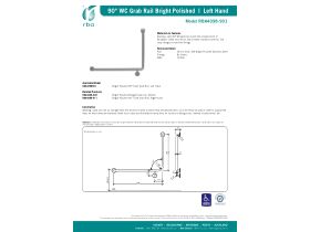 Specification Sheet - RBA Grab Rail 90 Degree 950 x 700 High Left Hand Stainless Steel Polished