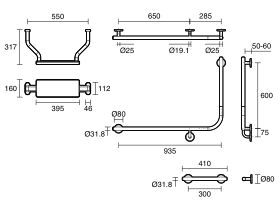 Technical Drawing - Mizu Drift 90 Degree Accessible WC Kit Left Hand