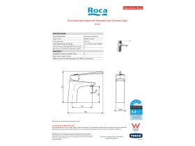 Specification Sheet - Roca Atlas Basin Mixer with Extended Lever Chrome (5 Star)