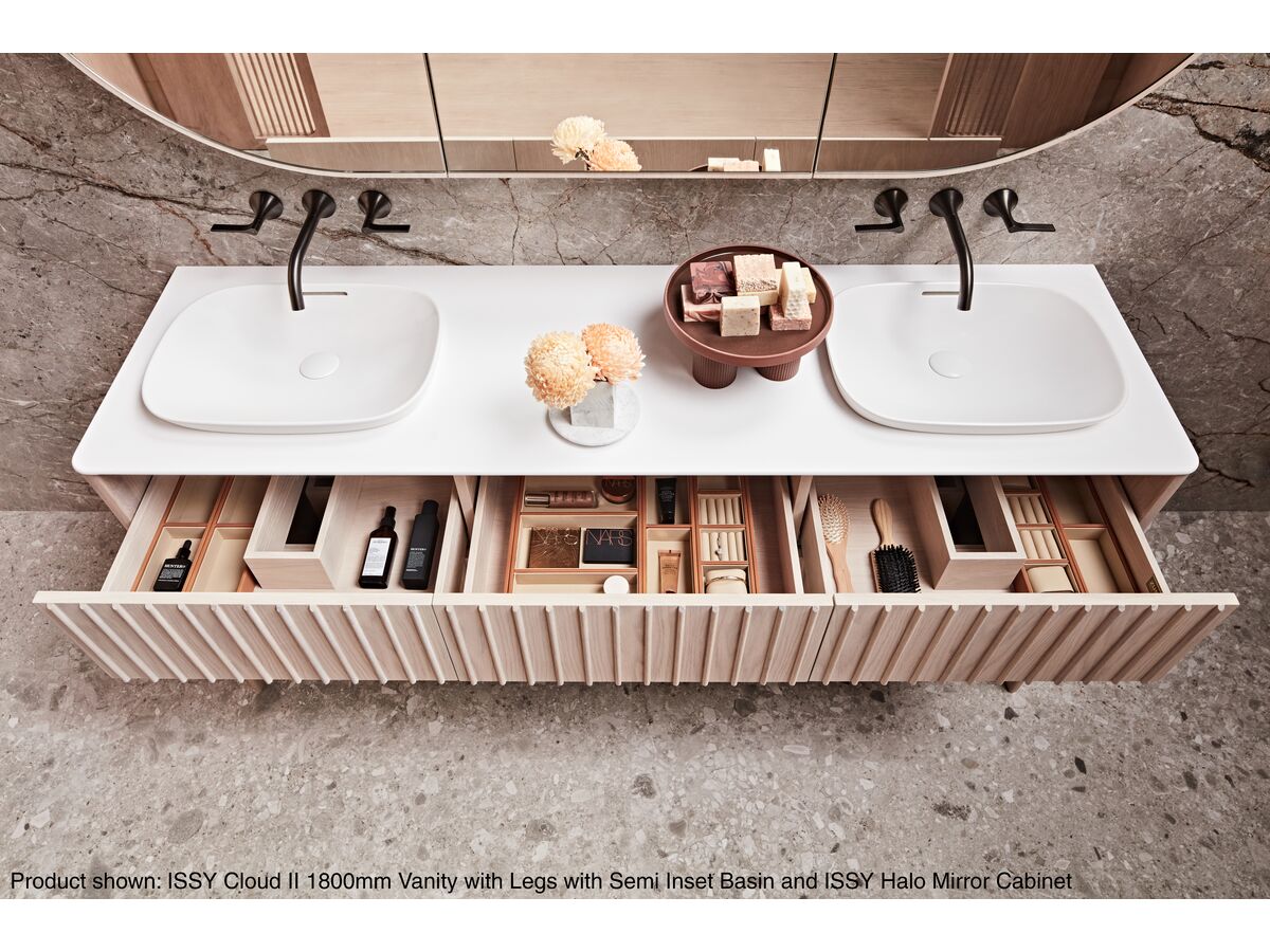 ISSY Cloud II 1800mm Vanity with Legs with Semi Inset Basin and ISSY Halo Mirror Cabinet