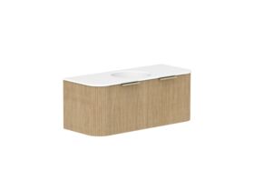 Supporting Image 2 - Kado Neue Fluted Double Curve 1200mm Wall Hung Vanity Centre Basin Matte White Ceramic Top Boston Oak