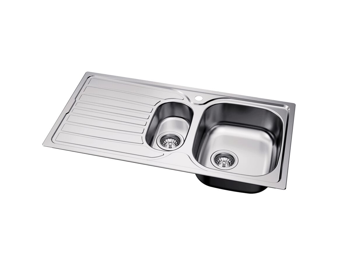Supporting Image 2 - Posh Bristol 1 & 1/3 Bowl Sink 1 Taphole Right Hand Bowl with Drainer Stainless Steel