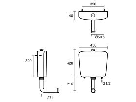 Technical Drawing - Wolfen Link Plastic Cistern White (4 Star)
