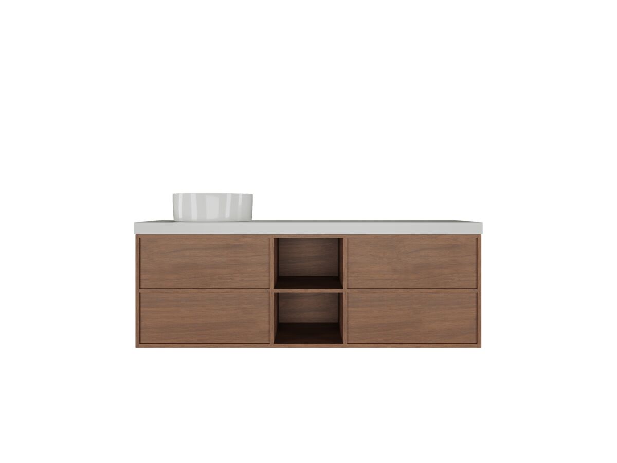 Supporting Image - Kado Aspect Shelf Vanity Unit 1800mm Single Bowl 4 Drawer Caesarstone Mineral 50mm Top - Florentine Walnut