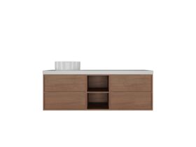 Supporting Image - Kado Aspect Shelf Vanity Unit 1800mm Single Bowl 4 Drawer Caesarstone Mineral 50mm Top - Florentine Walnut