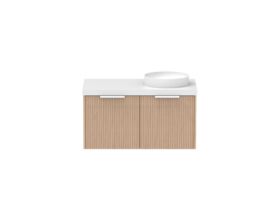 Supporting Image - Kado Neue Fluted Square 900mm Wall Hung Vanity with Right Basin 50mm Top Blonde Oak