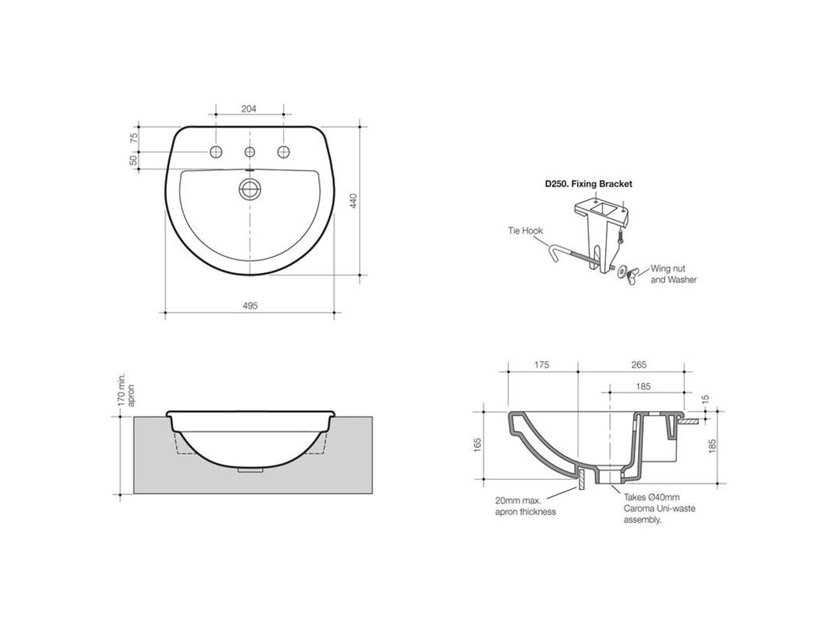 Cosmo Semi Recessed Vanity Basin 1 Taphole 500 x 400mm White