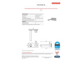 Specification Sheet - Scala Straight Wall Basin Mixer System Right Hand 200mm Chrome (6 Star) Lead Free