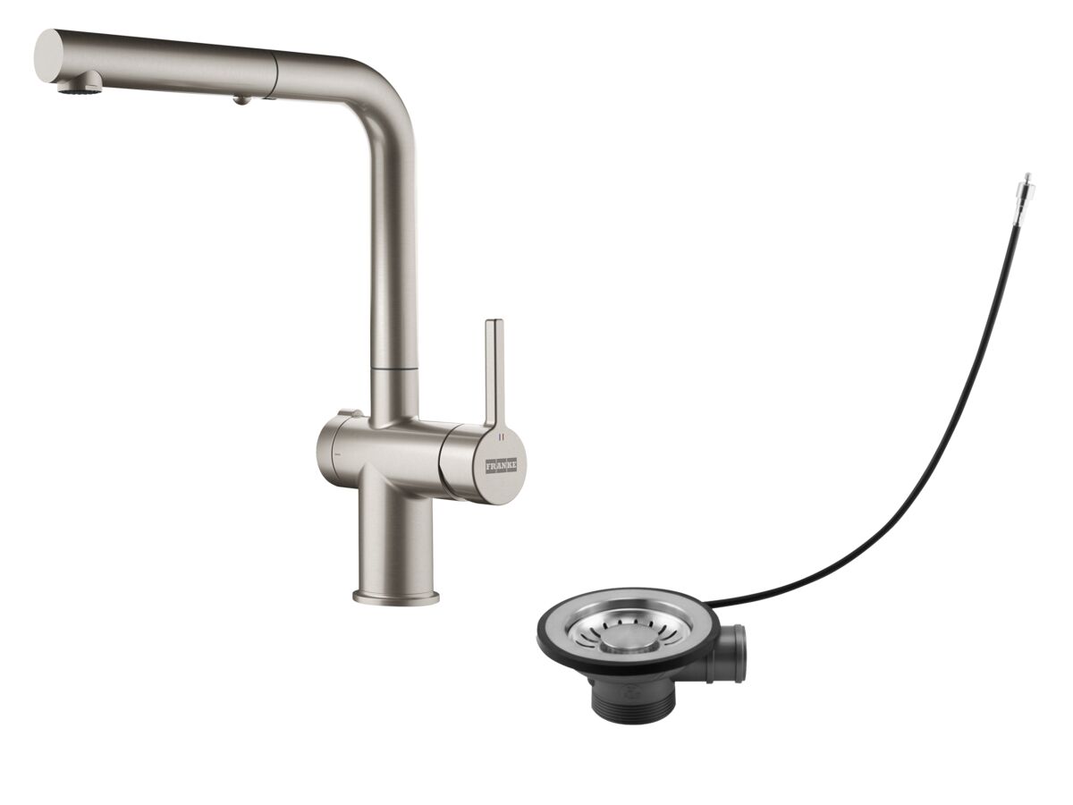 Hero - Franke Active Twist Pull Out Sink Mixer Kit (Brushed Chrome Tap with Stainless Steel Remote Overflow Waste) (5 Star) Lead Free