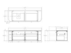 Technical Drawing - Kado Era Double Curve All Drawer 1500mm Wall Hung Vanity with Left Hand Basin 20mm Top