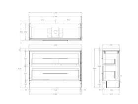 Technical Drawing - Kado Lux Ensuite All Drawer Twin 1200mm Floor Mount Centre Basin 50mm Top