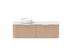 Supporting Image - Kado Neue Fluted Double Curve All Drawer 1500 Wall Hung Vanity with Left Hand Basin Durasein 12mm Top Blonde Oak