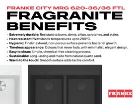 Franke City Fragranite Double Bowl 360mm Bowl + 360mm Bowl Inset Sink with Tap Ledge Benefits
