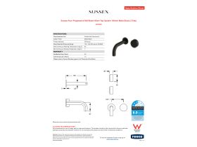 Specification Sheet - Sussex Pure Progressive Wall Basin Mixer Tap System 160mm Matte Black (3 Star)