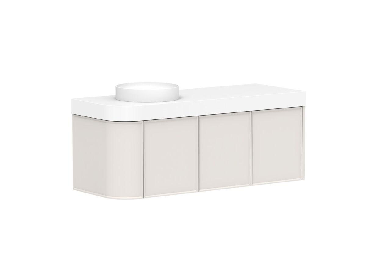 Supporting Image - Kado Era Single Curve All Door 1350mm Wall Hung Vanity Left Hand Basin 90mm Durasein Top Feather Grey