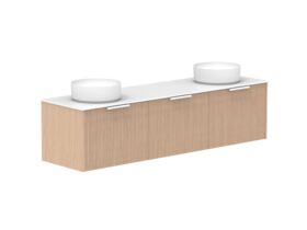 Supporting Image 2- Kado Neue Fluted Square All Drawer 1800mm Wall Hung Vanity with Double Basin Durasein 12mm Top Blonde Oak