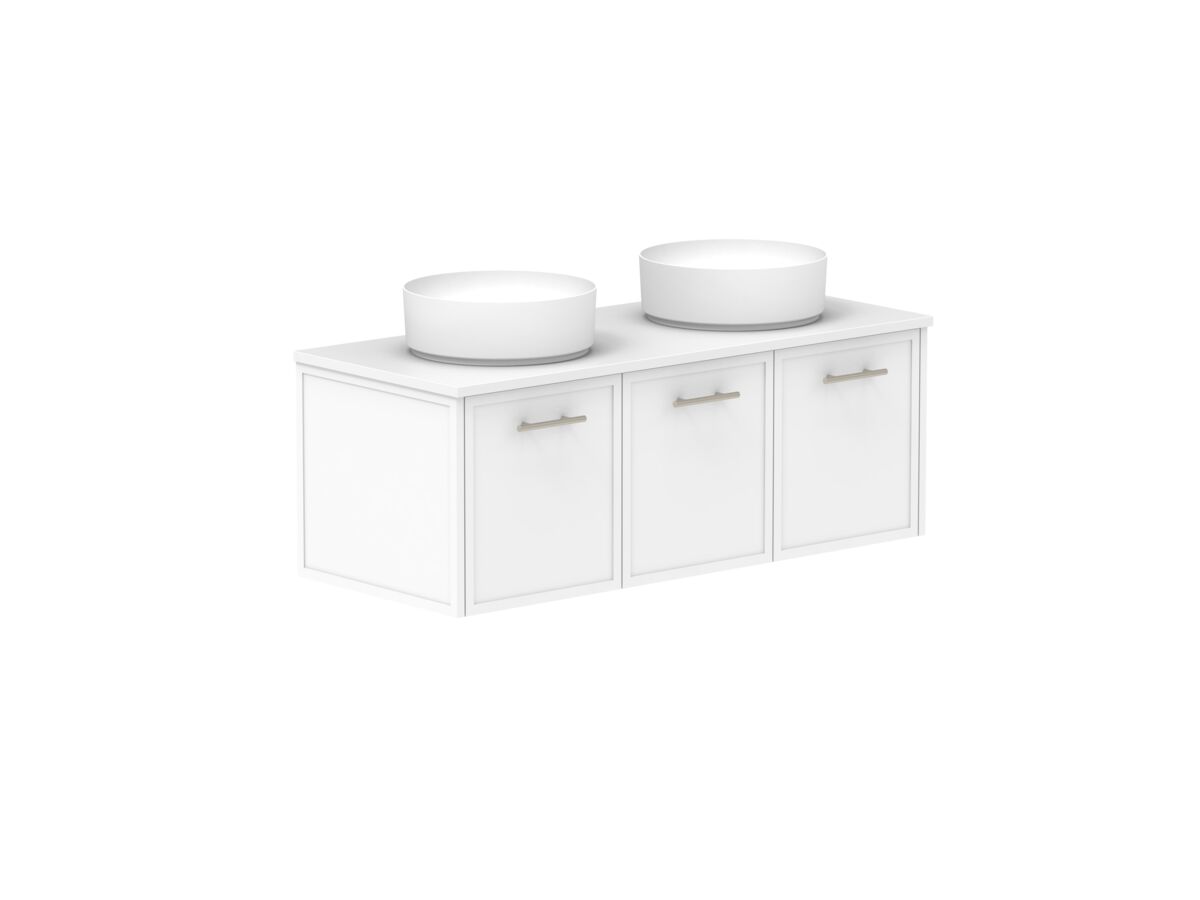 Supporting Image - Kado Lux All Door 1200mm Wall Hung Vanity Double Basin 20mm - White Shaker Angle
