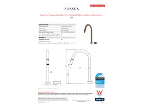 Specification Sheet - Sussex Pure Progressive Sink Mixer Set Pull Out Spray PVD Brushed Bronze (4 Star) Lead Free