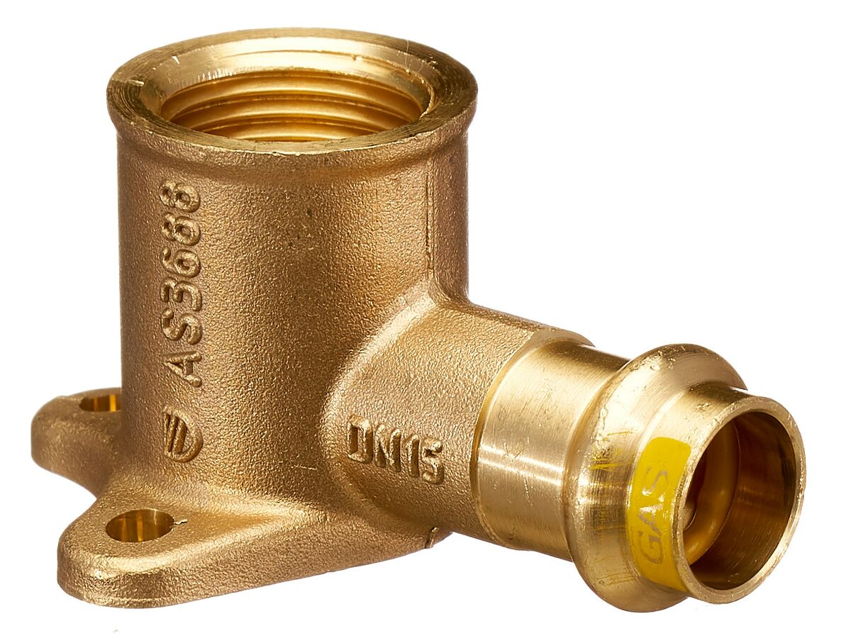 >B< Press Gas Wall Plate Elbow 15mm x 1/2" Female BSP