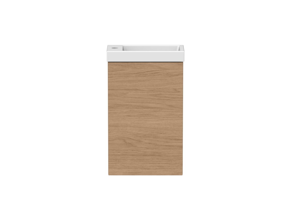 Posh Domaine Mini 400mm Wall Hung Vanity Ceramic Top - Timber - Front