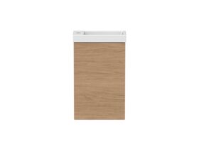Posh Domaine Mini 400mm Wall Hung Vanity Ceramic Top - Timber - Front