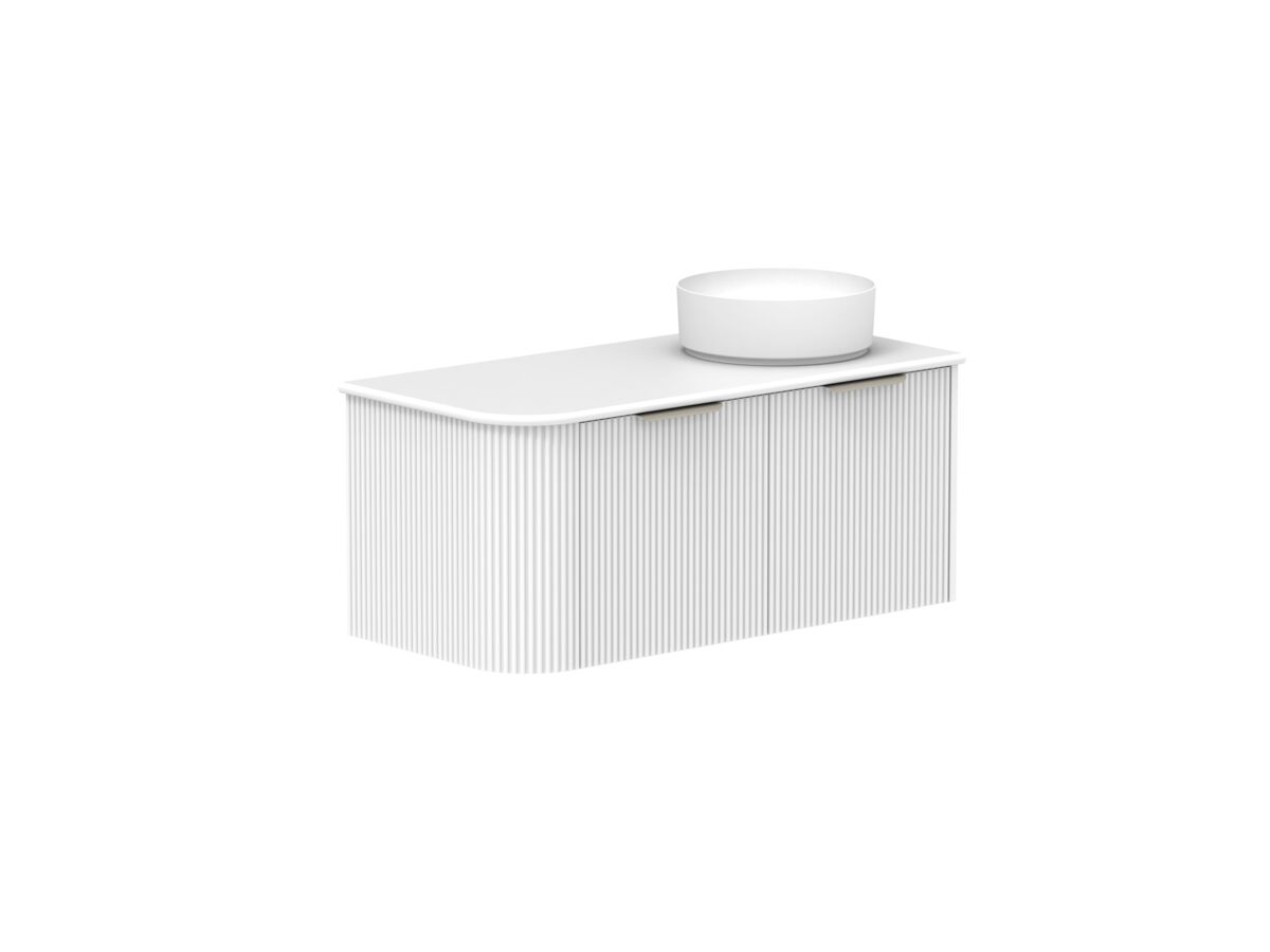Supporting Image 2- Kado Neue Fluted Single Curve All Drawer 1050mm Wall Hung Vanity with Right Hand Basin 20mm Top Ultra White