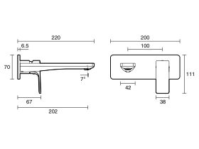 Technical Drawing - Mizu Bloc Wall Basin Bath Mixer Set (6 Star) Lead Free