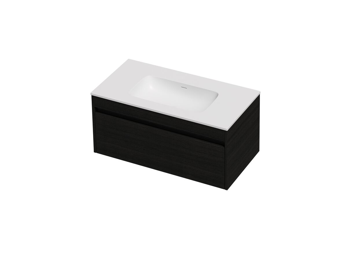 Hero - Posh Domaine Single 900 1 Drawer Wall Hung Vanity Colour Console Top Matte White Mineral Cast No Taphole