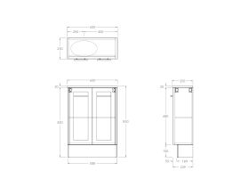 Technical Drawing - Kado Lux Petite 600mm Floor Mounted Vanity Left Hand Basin 20mm Top