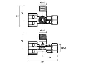 Technical Drawing - Arco Giro Twin Mini Stop Valve 15mm x 15mm x 15mm Lead Free