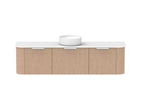 Supporting Image - Kado Neue Fluted Double Curve All Drawer 1800 Wall Hung Vanity with Centre Basin Durasein 12mm Top Blonde Oak