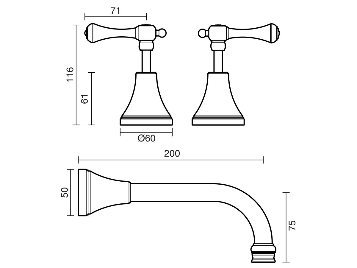 Kado Era Wall Bath Set 200mm Lever Handle