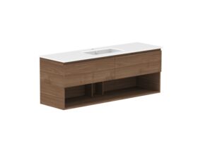 Supporting Image - Posh Domaine 1500mm Wall Hung Vanity Unit All-Drawer Open Shelf Single Bowl Matte White Ceramic Top