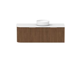 Supporting Image - Kado Neue Fluted Single Curve All Drawer 1350mm Wall Hung Vanity with Centre Basin 20mm Top Florentine Walnut