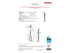 Specification Sheet - Sussex Scala Floor Mounted Bath Mixer Tap Curved Outlet with Handshower Trimset LUX PVD Matte Opium Black (3 Star)