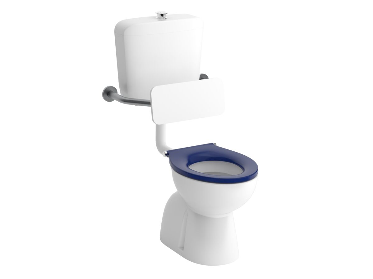 Hero - Wolfen Care Plastic Link Toilet Suite Concealed S Trap Pan with Blue Single Flap Seat / Raised Button with Back Rest (4 Star)