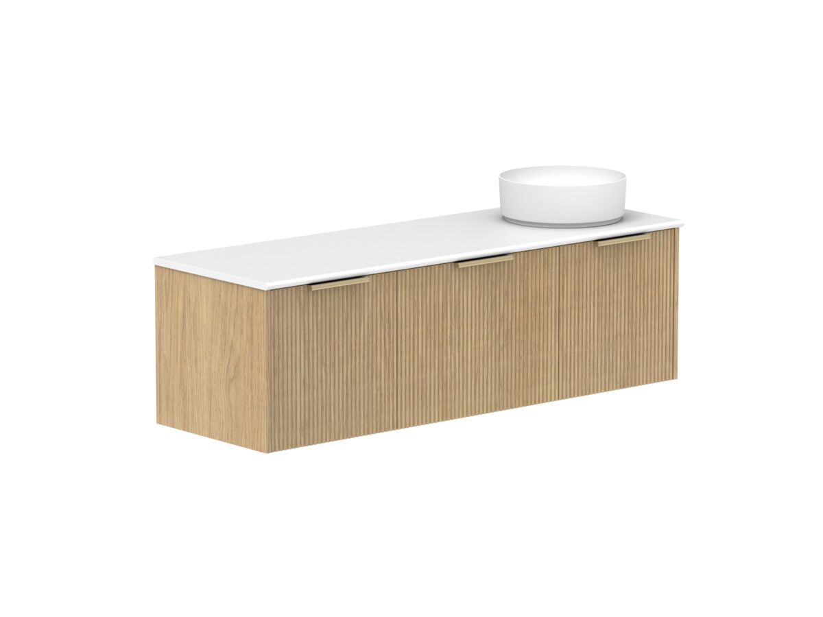 Supporting Image 2- Kado Neue Fluted Square All Drawer 1500mm Wall Hung Vanity with Right Hand Basin 20mm Top Boston Oak