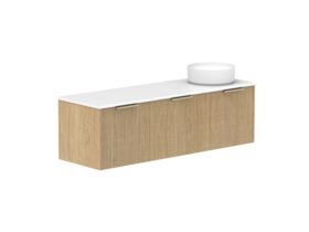 Supporting Image 2- Kado Neue Fluted Square All Drawer 1500mm Wall Hung Vanity with Right Hand Basin 20mm Top Boston Oak