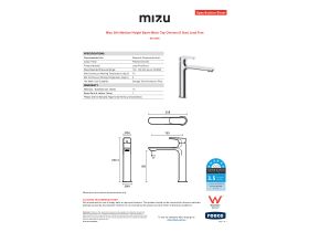 Specification Sheet - Mizu Silk Medium Height Basin Mixer Tap Chrome (6 Star) Lead Free