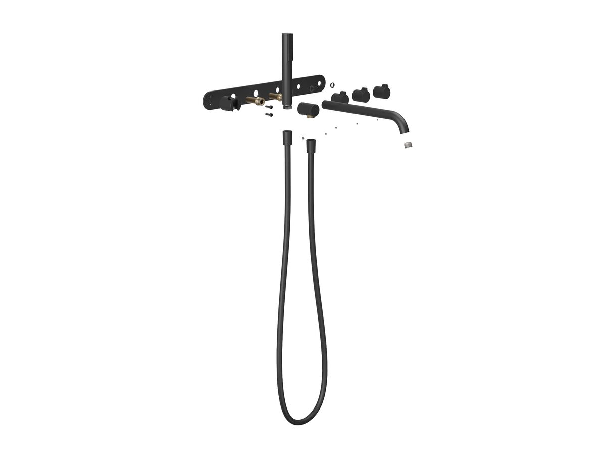 Supporting Image - Faucet Strommen Vara Fin Wall Bath Tap Set with Handshower Kit Matte Black (3 Star) Lead Free