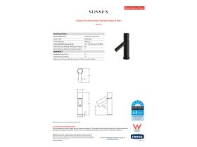 Specification Sheet - Sussex Pure Basin Mixer Tap Matte Black (6 Star)
