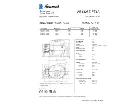 Technical Specifications - Tecumseh Compressor 1/5hp R404 MHBP AE4425Z-FZ1A