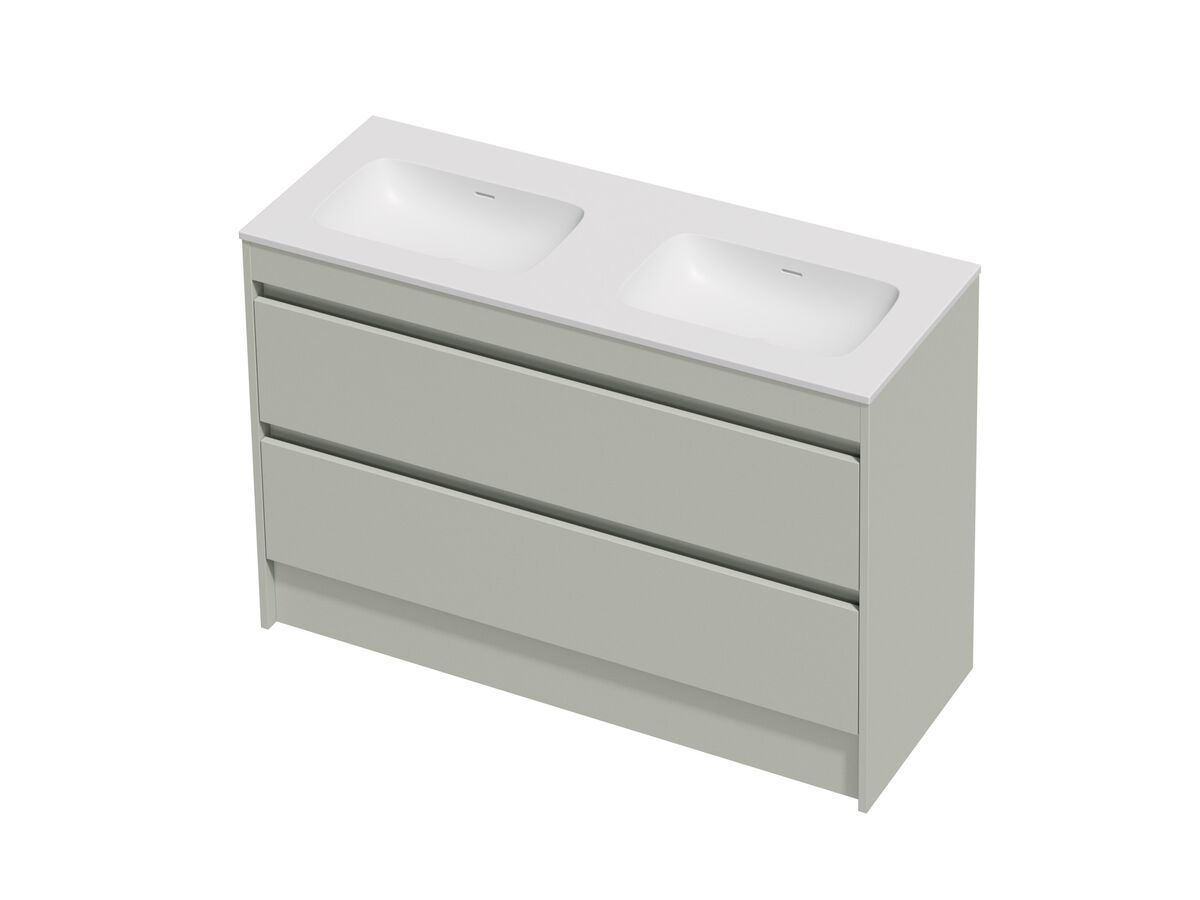 Hero - Posh Domaine Twin 1200 Double Bowl 2 Drawer Floor Standing Vanity Colour Console Top Matte White Mineral Cast No Taphole