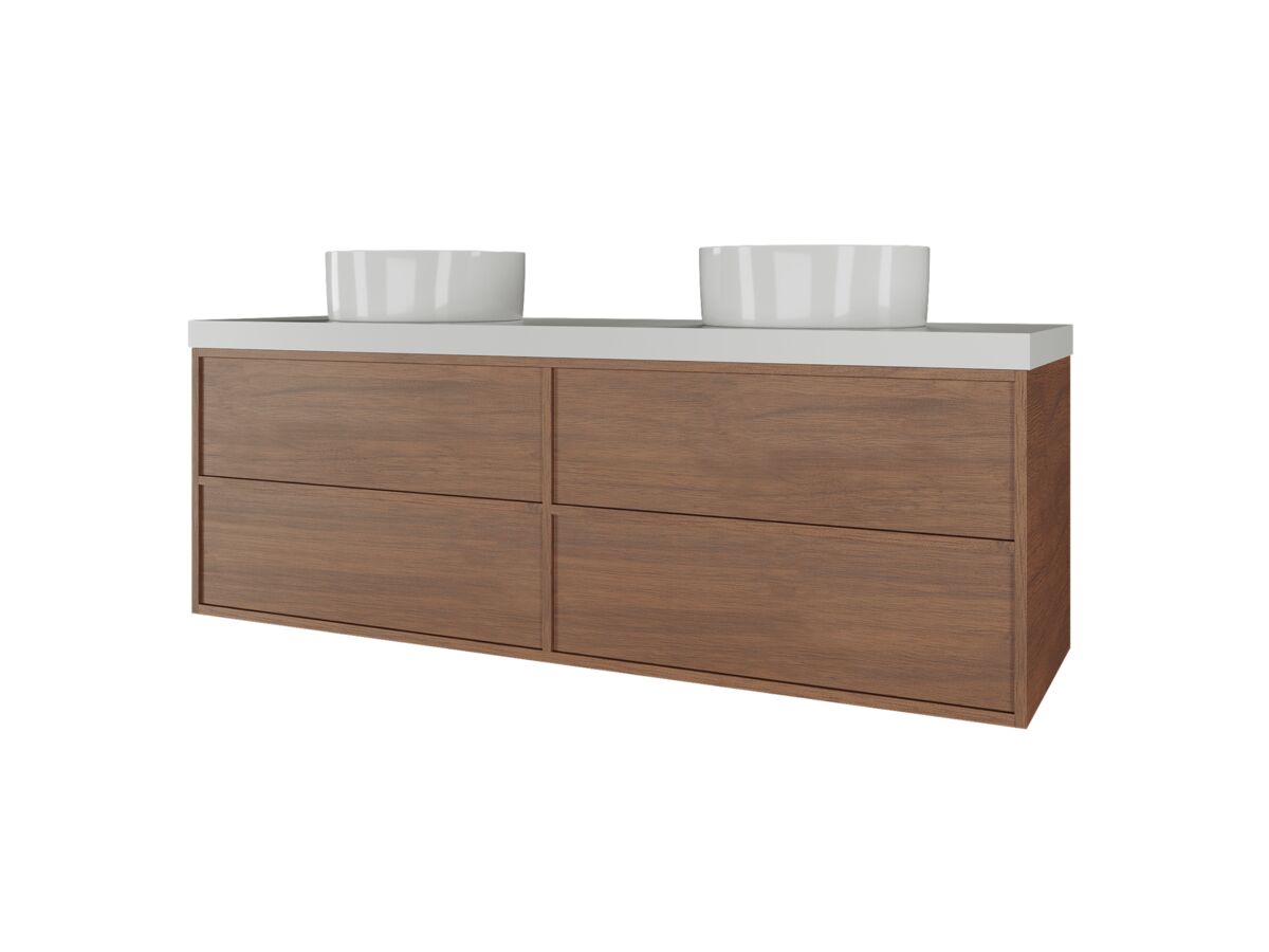 Supporting Image - Kado Aspect Wall Hung Vanity Unit 1500mm Double Bowl 4 Drawer Corian 50mm Top - Florentine Walnut
