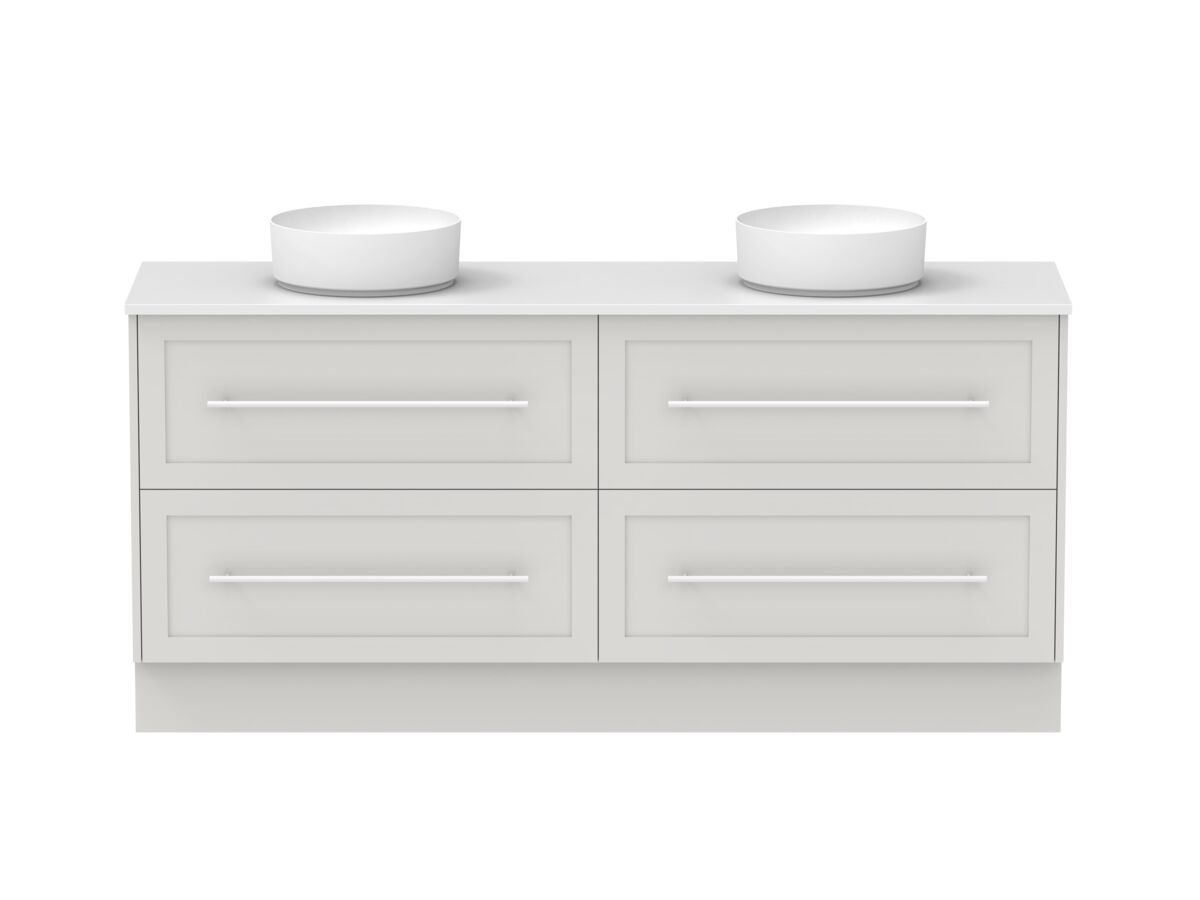 Hero - Kado Lux All Drawer 1800mm Floor Mounted Vanity Double Basin 20mm - Feather Grey - Front