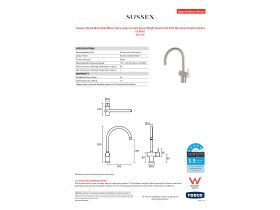Specification Sheet - Sussex Scala Mini Sink Mixer Tap Large Curved Spout Right Hand LUX PVD Brushed Oyster Nickel (5 Star)