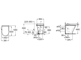 Technical Drawing - Roca The Gap Round Mulitclean 4 Back to Wall Rimless Overheight Bidet Suite with Heated Seat (4 Star)