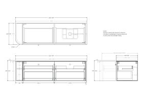 Technical Drawing - Kado Era Single Curve All Drawer 1650mm Wall Hung Vanity with Right Hand Basin 20mm Top