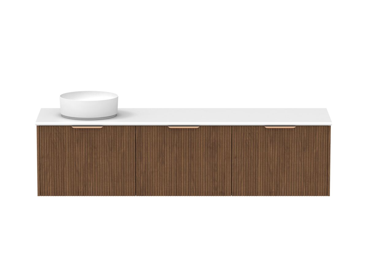 Supporting Image - Kado Neue Fluted Square All Drawer 1800mm Wall Hung Vanity with Left Hand Basin 20mm Top Florentine Walnut
