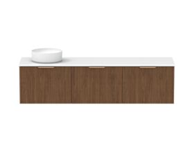 Supporting Image - Kado Neue Fluted Square All Drawer 1800mm Wall Hung Vanity with Left Hand Basin 20mm Top Florentine Walnut